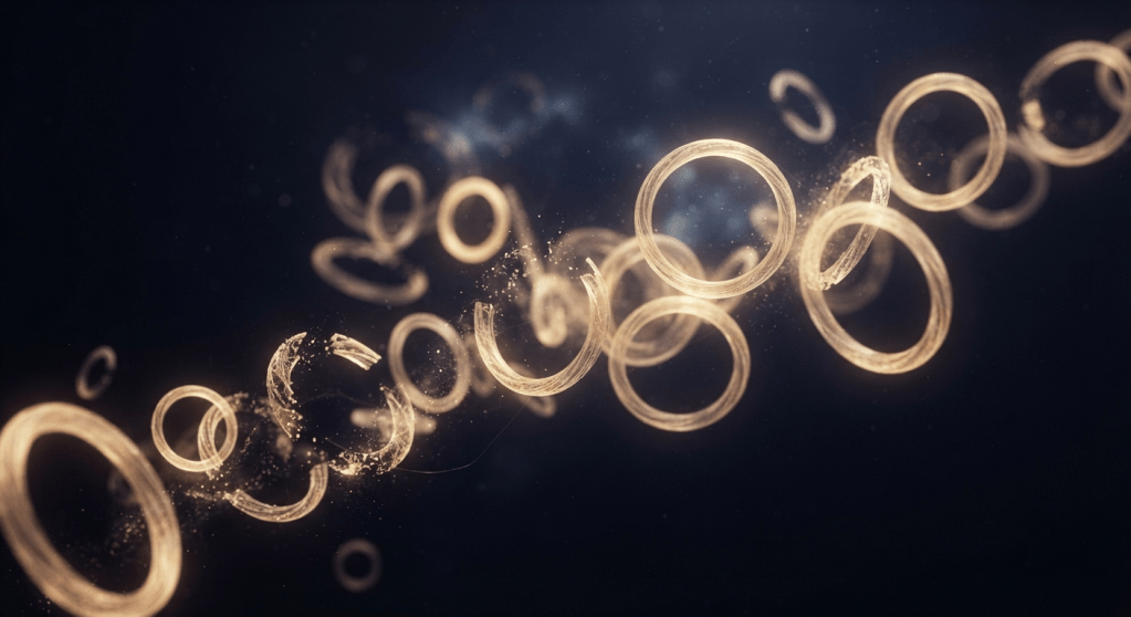 Abstract art showing glowing golden loops representing fragmented thoughts and the process of closing mental cycles.